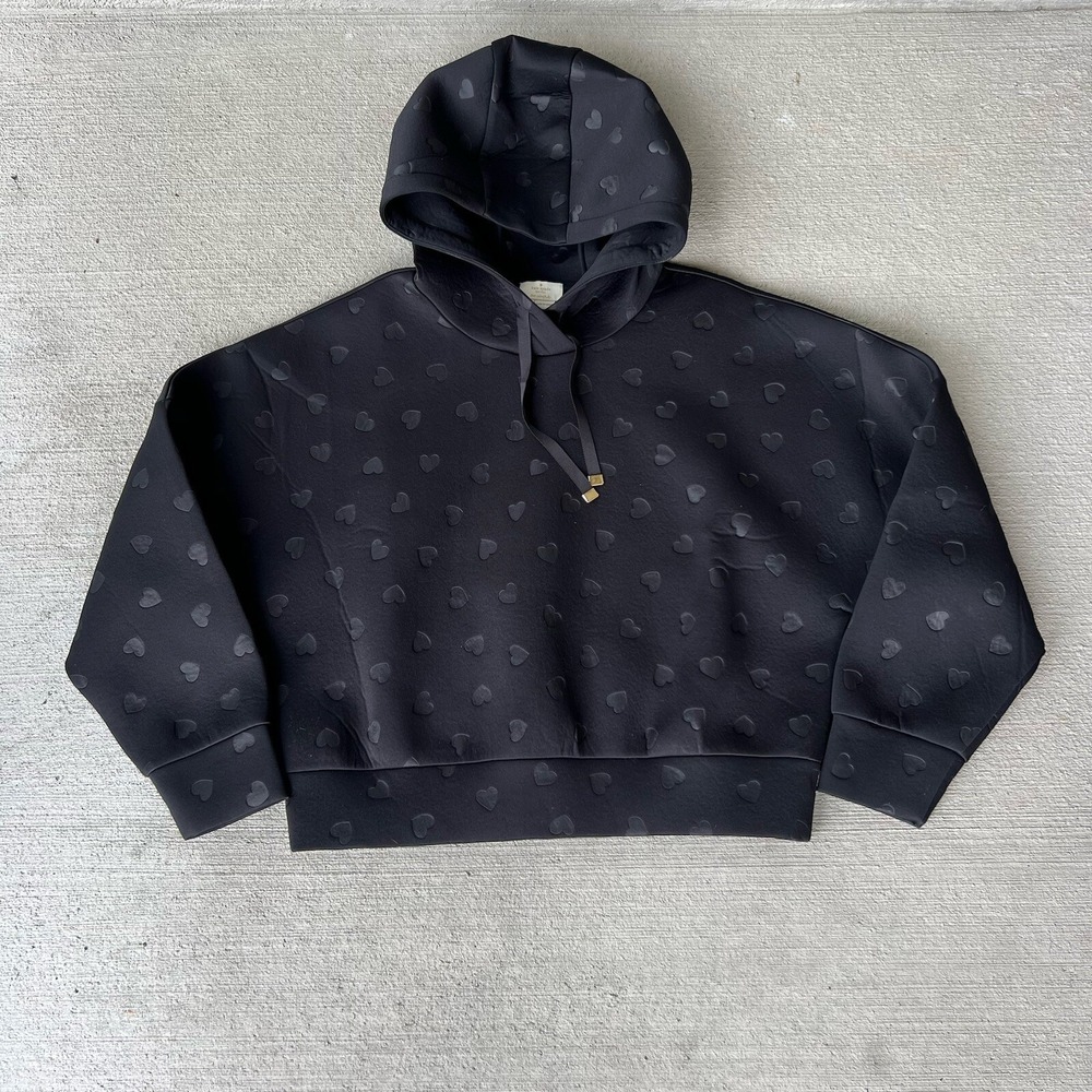 Kate Spade Women's Cropped Hoodie Embossed Heart Black Size S
